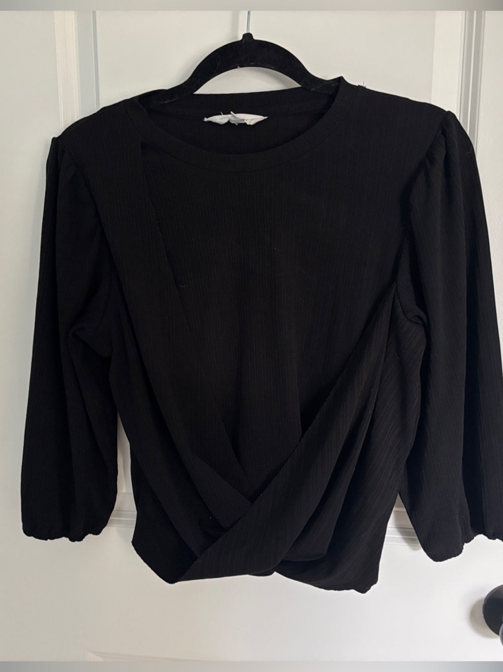 Black, Wrap Style Top, Ballon 3/4 Sleeves